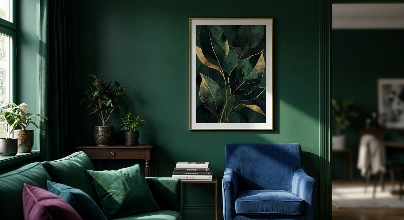 Dark green and emerald wall art for moody, jewel-toned rooms