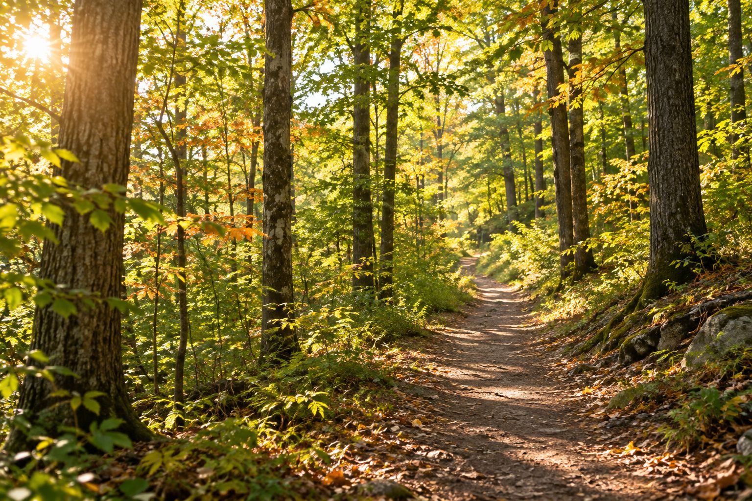 Wooded hiking trail through a large municipal forest