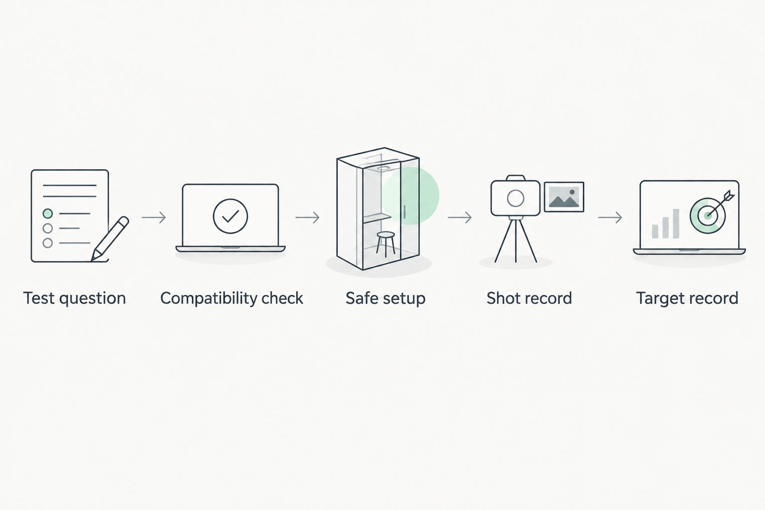 Sequence connecting the test question, compatibility, setup, shot record, and target record