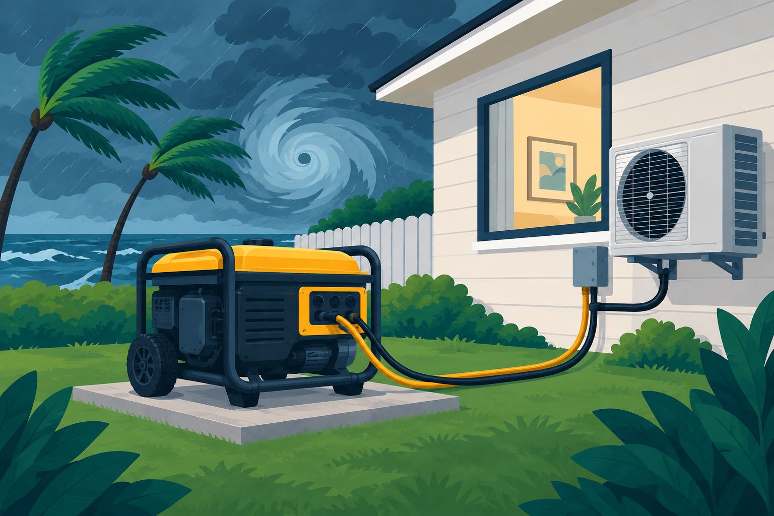Portable generator running outside a home during a storm