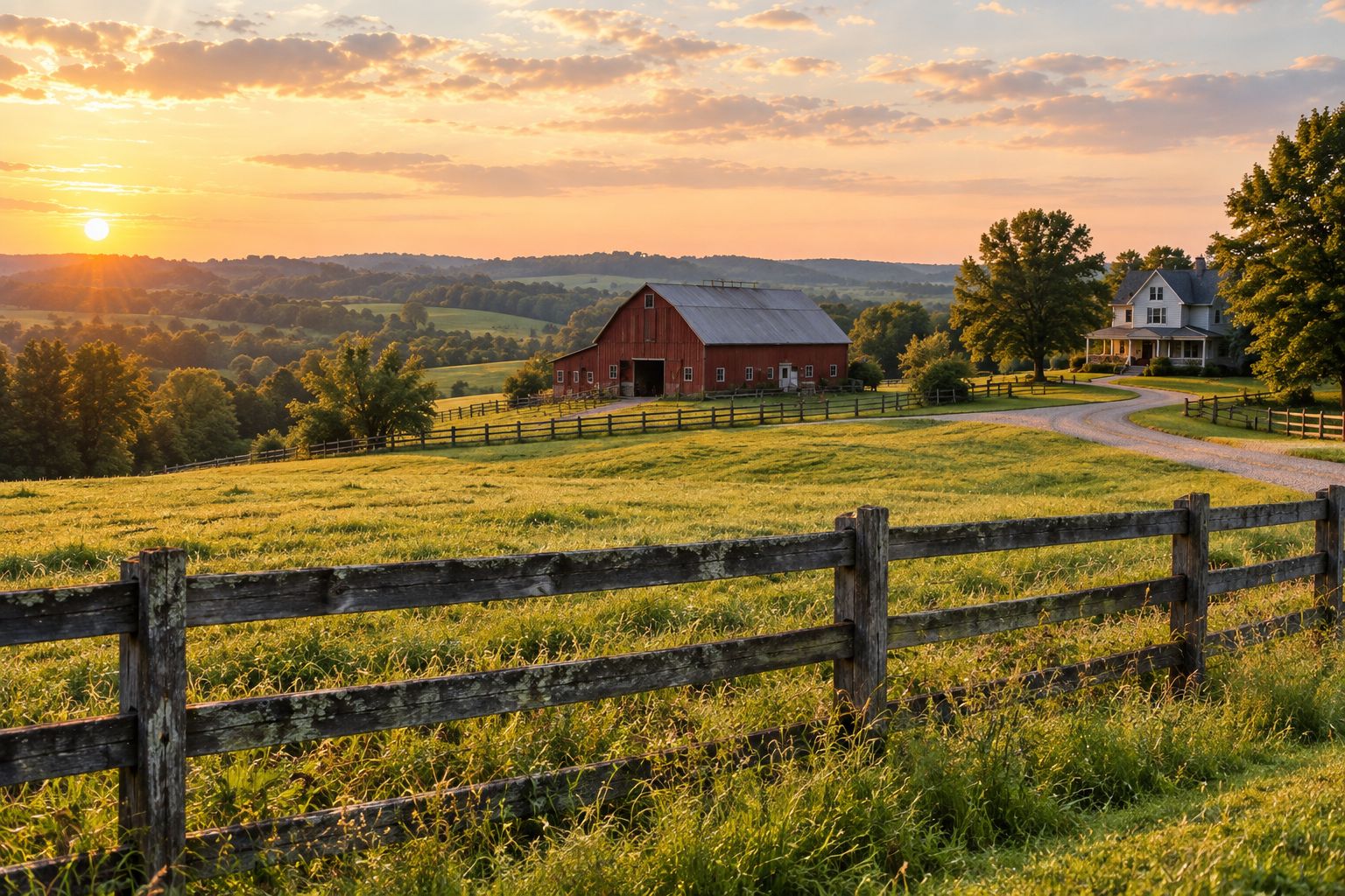Pasture, barn, and gravel driveway on a Southern Ohio farm property