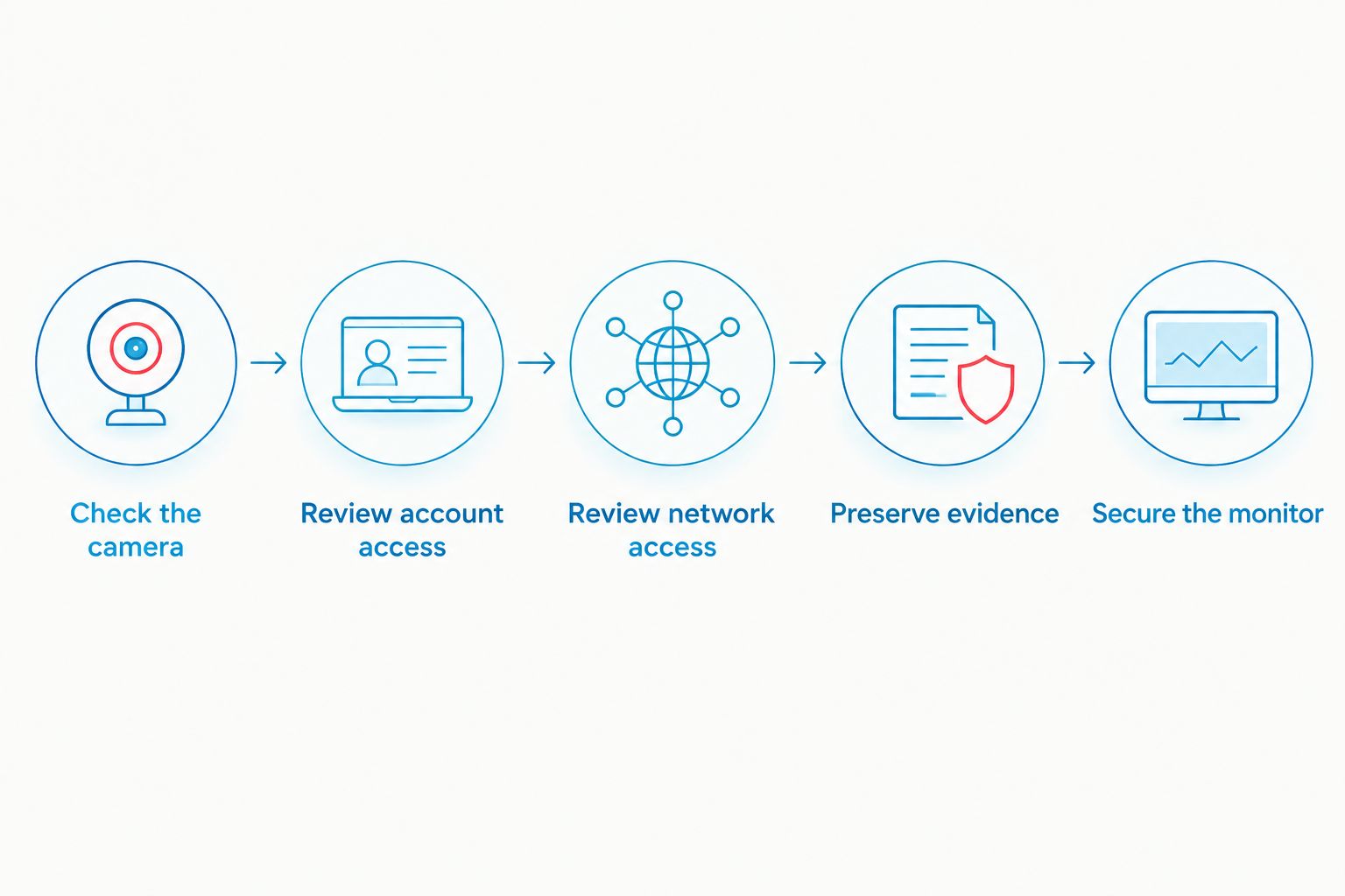 Diagram showing camera, account, network, evidence and security checks