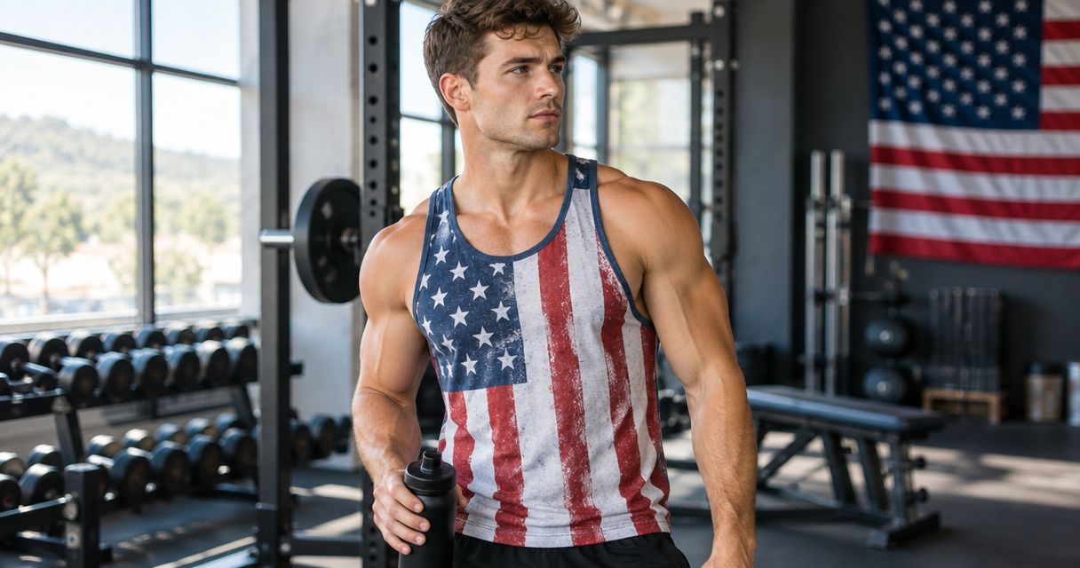 Patriotic tank tops for men's gym and weightlifting workouts