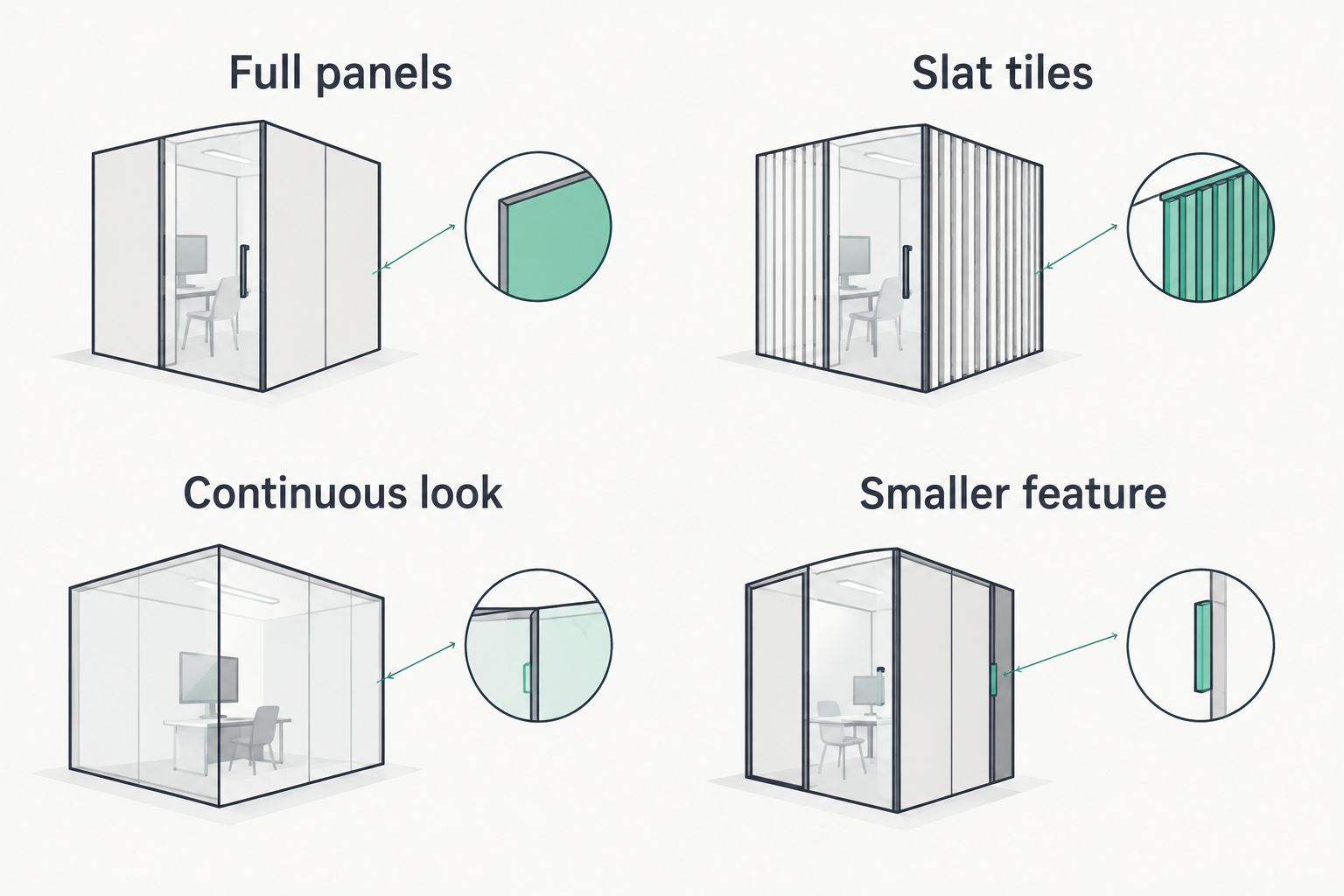 Full slat panels compared with slat tiles for different wall layouts