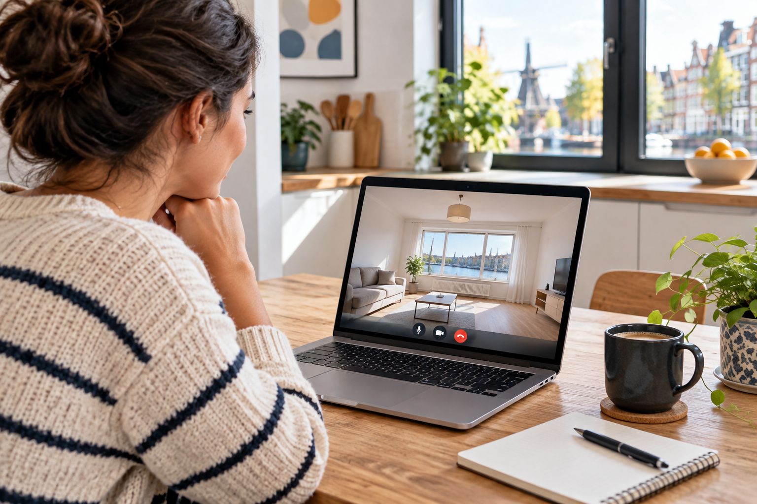 Person on a video call viewing an empty apartment remotely