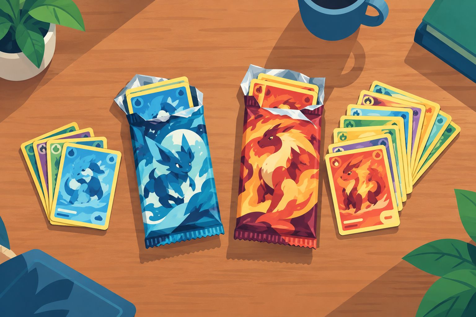 Two opened booster packs side by side showing different card counts