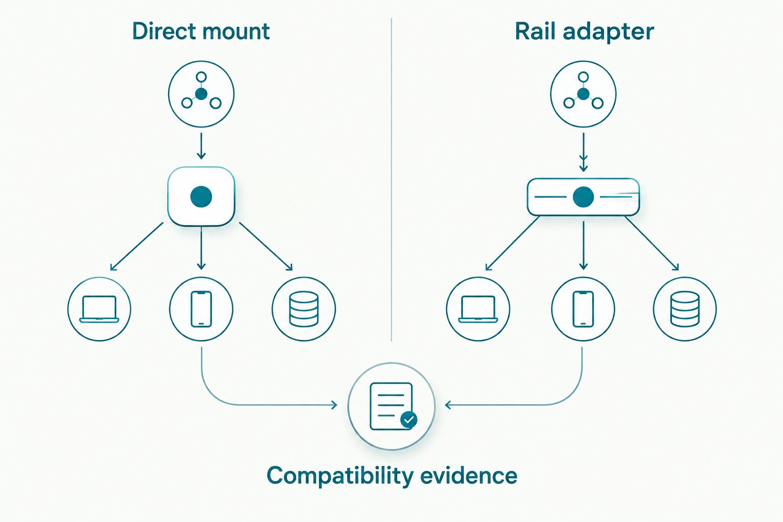 Direct mount and rail adapter configurations both require compatibility evidence.