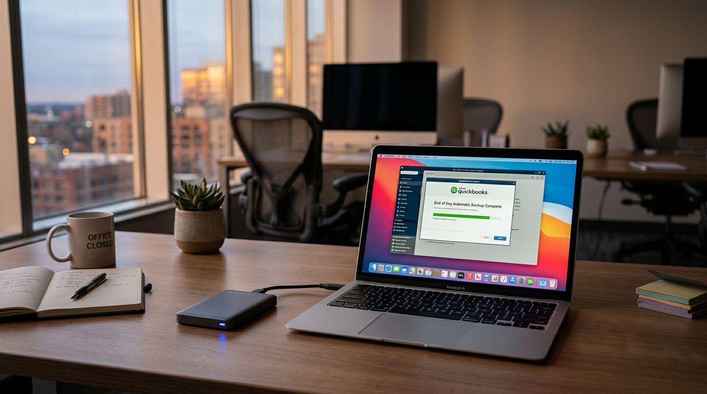 Automatically back up QuickBooks files when you close the office