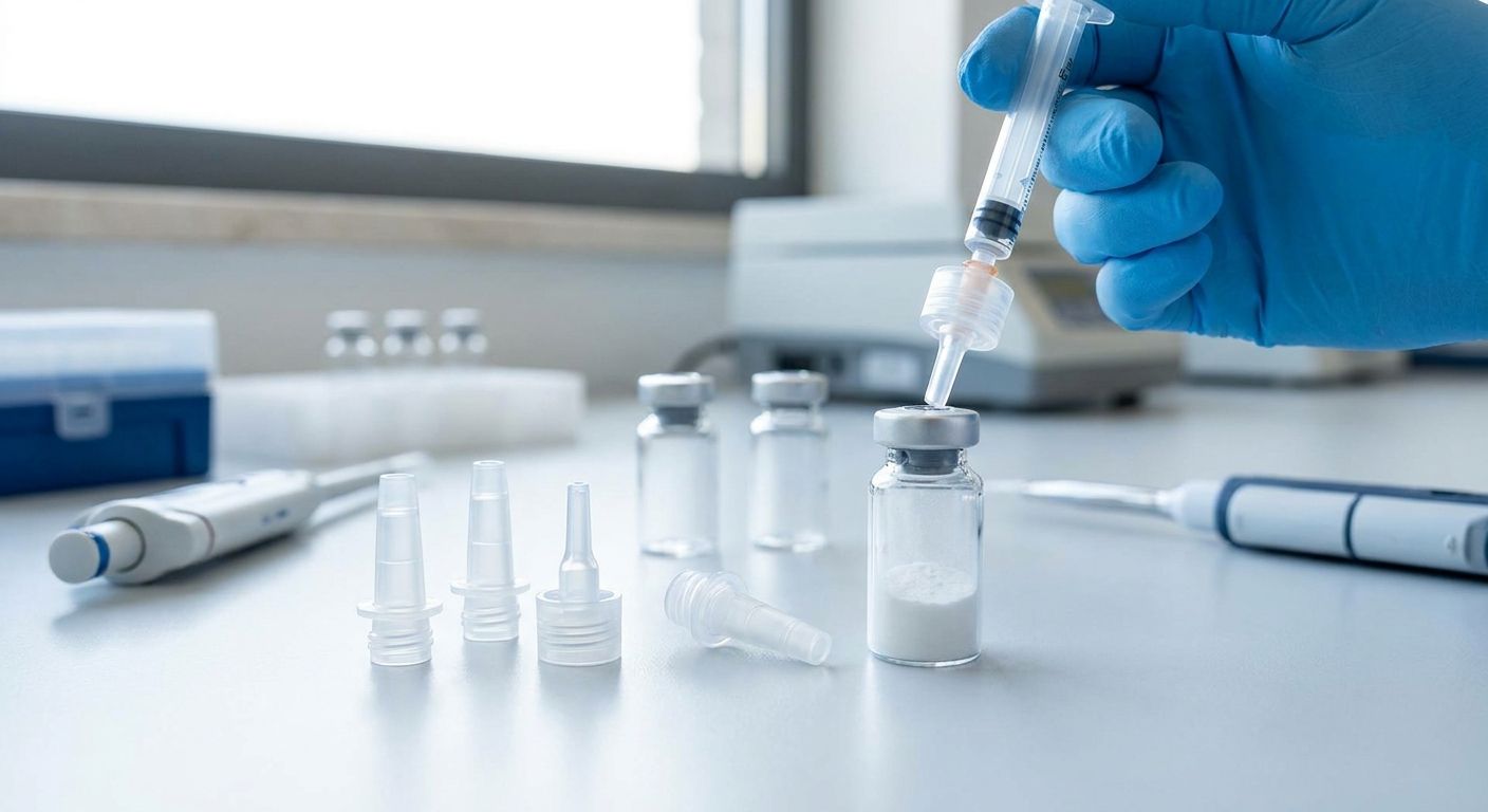 Vial adapters for research peptide reconstitution