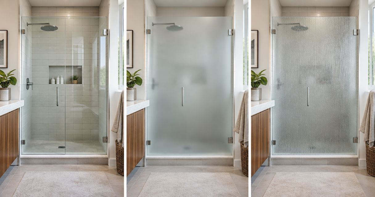 Best shower door glass types compared: clear, frosted, and rain glass