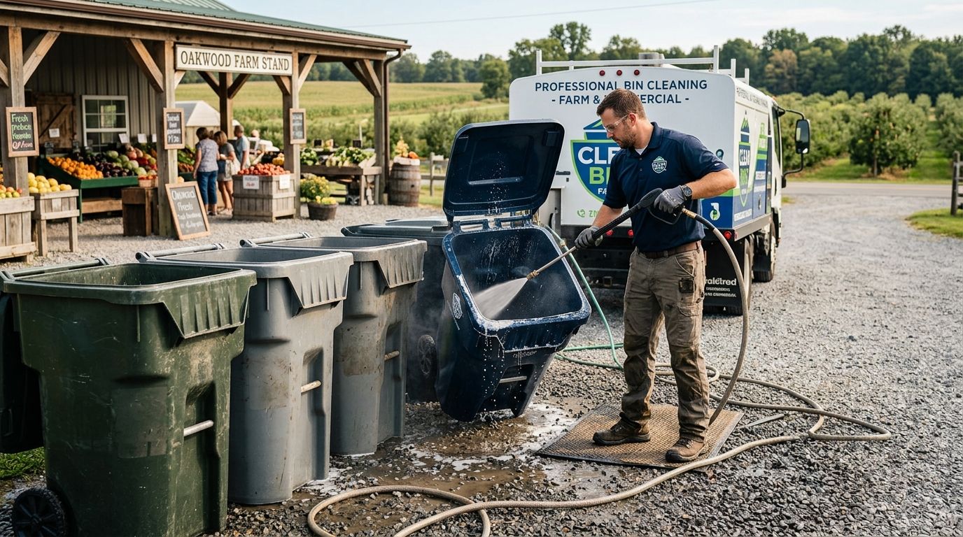 Trash bin cleaning for farm stands and u-pick farms