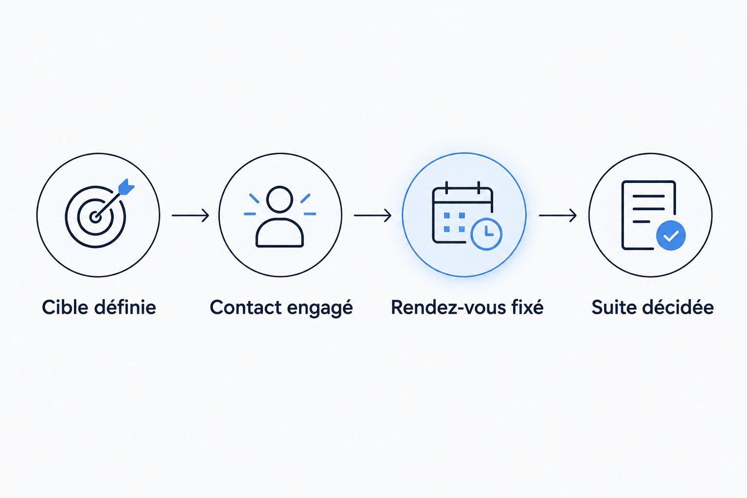 Les quatre statuts du suivi commercial, de la cible définie à la suite décidée.
