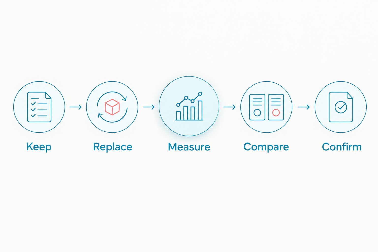 Five bedding planning steps: keep, replace, measure, compare and confirm.