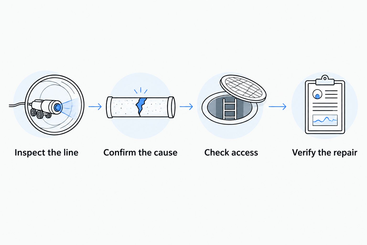 Four steps for choosing a sewer repair, from inspecting the line to verifying the completed work