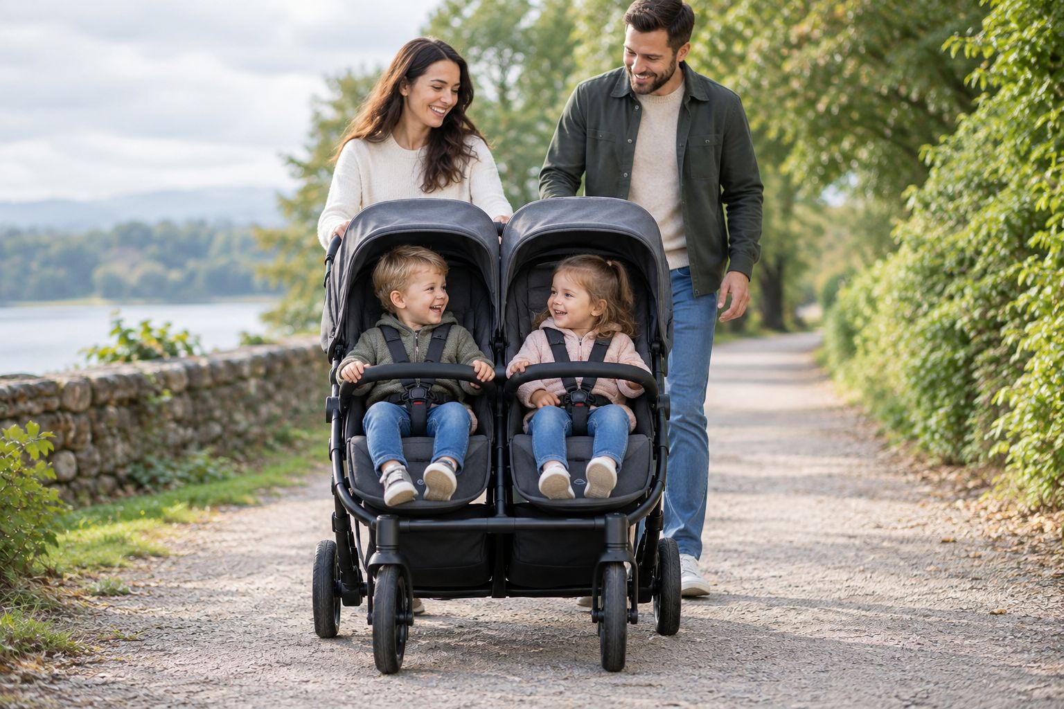 Side-by-side double buggy showing both seats and its full width