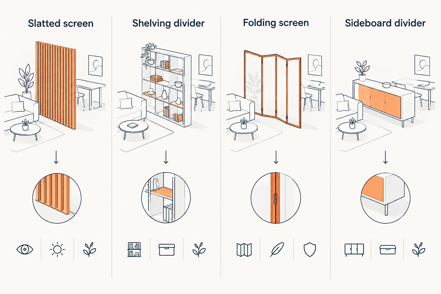 Four room divider types compared side by side
