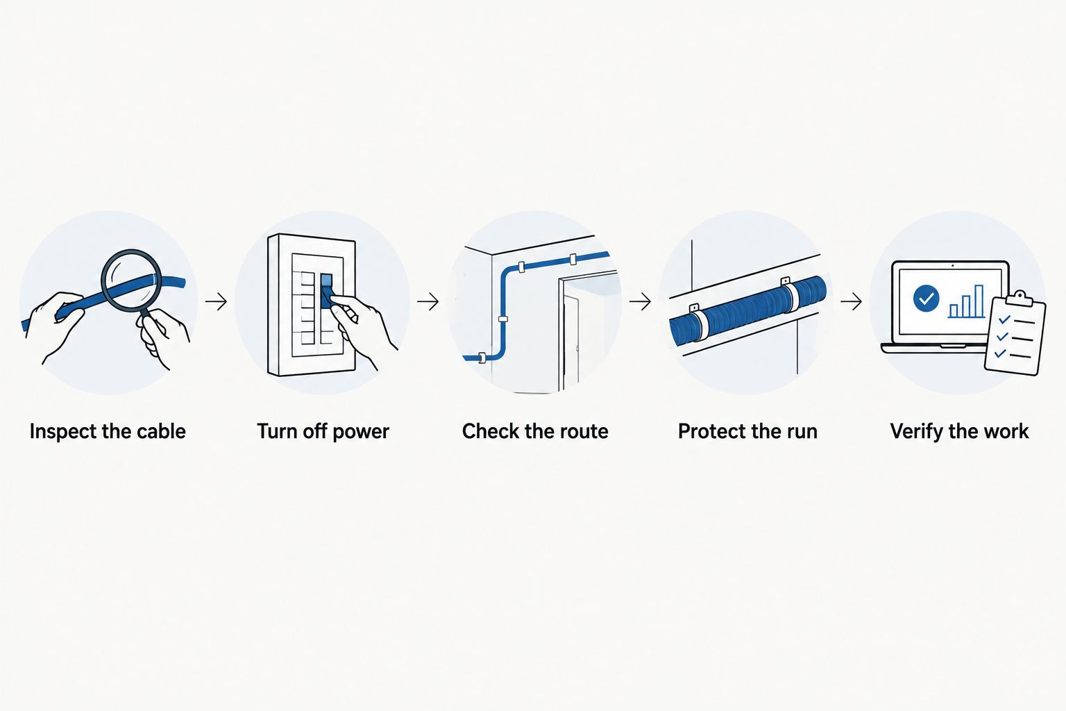 Sequence for checking, protecting, and verifying exposed basement wiring