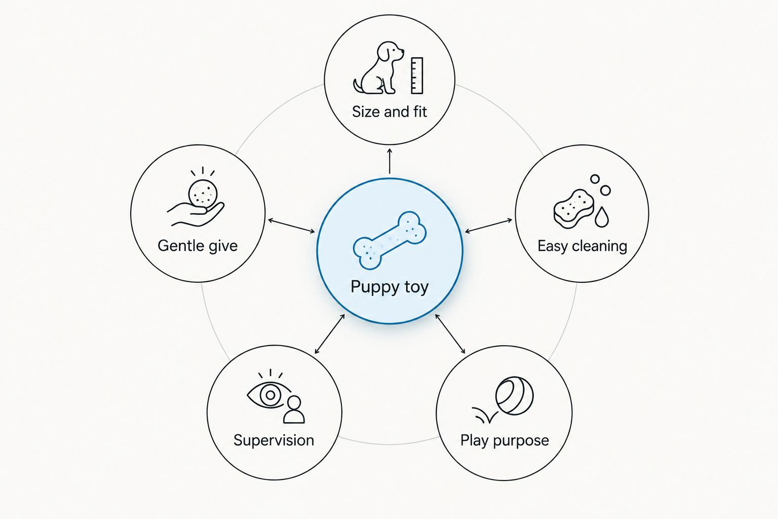 Five checks for choosing a puppy toy: fit, give, cleaning, supervision and play purpose