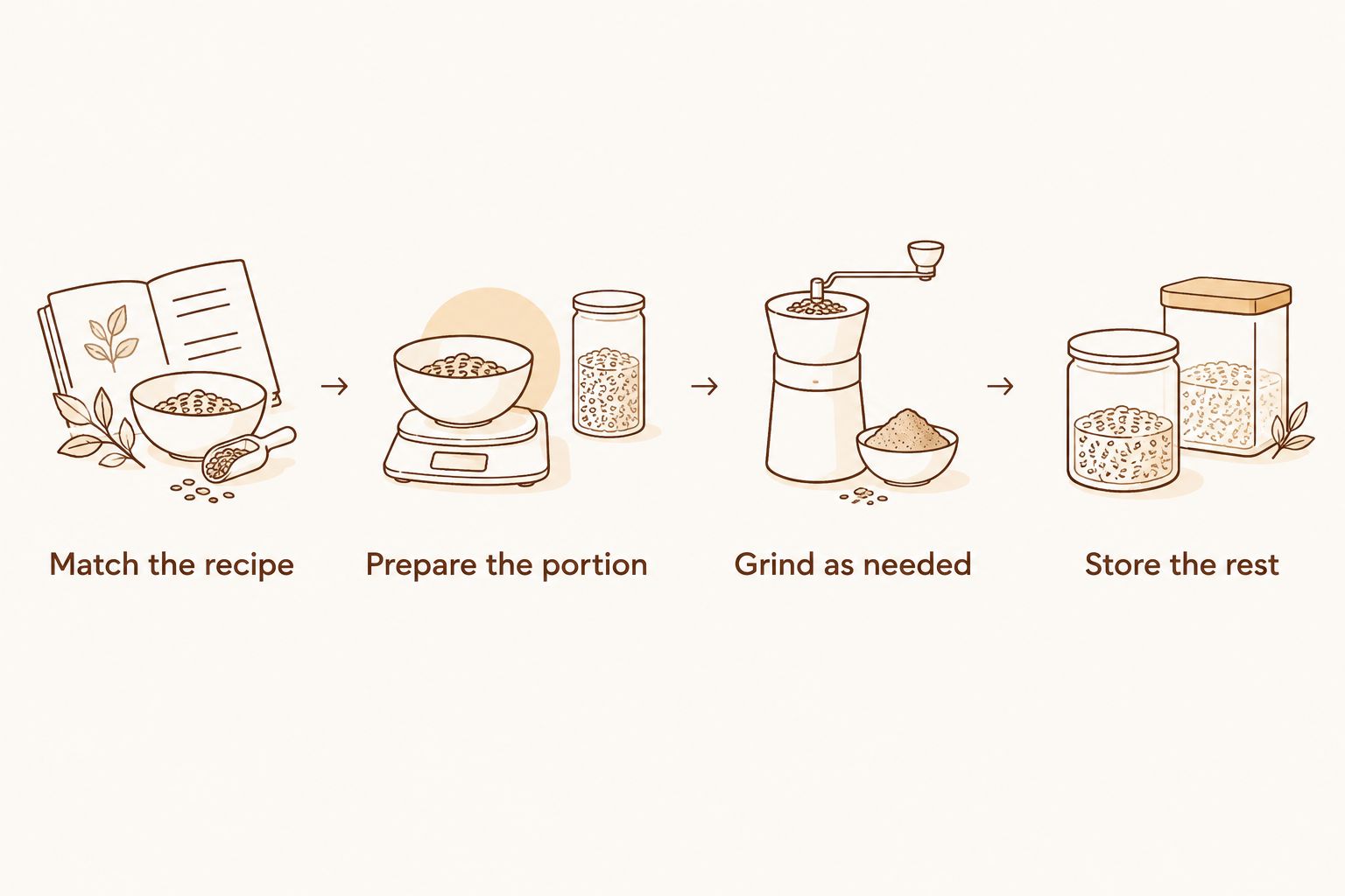 Four steps for using whole spices, from matching the recipe to storing the remaining portion.