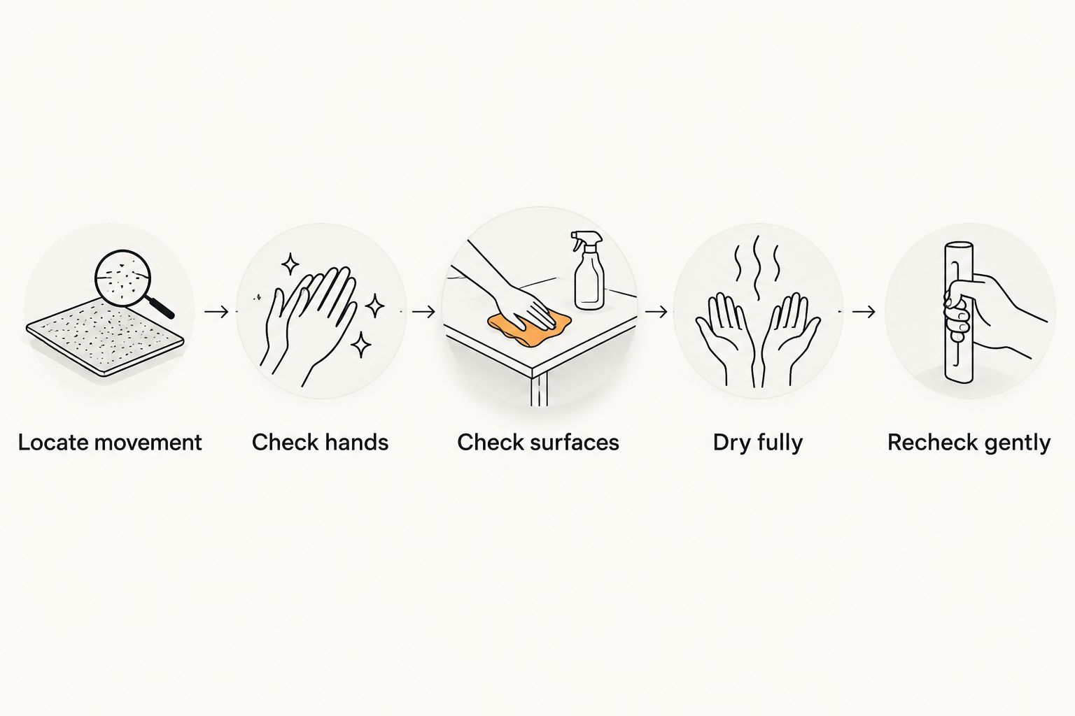 Troubleshooting sequence from locating movement to gently checking grip again