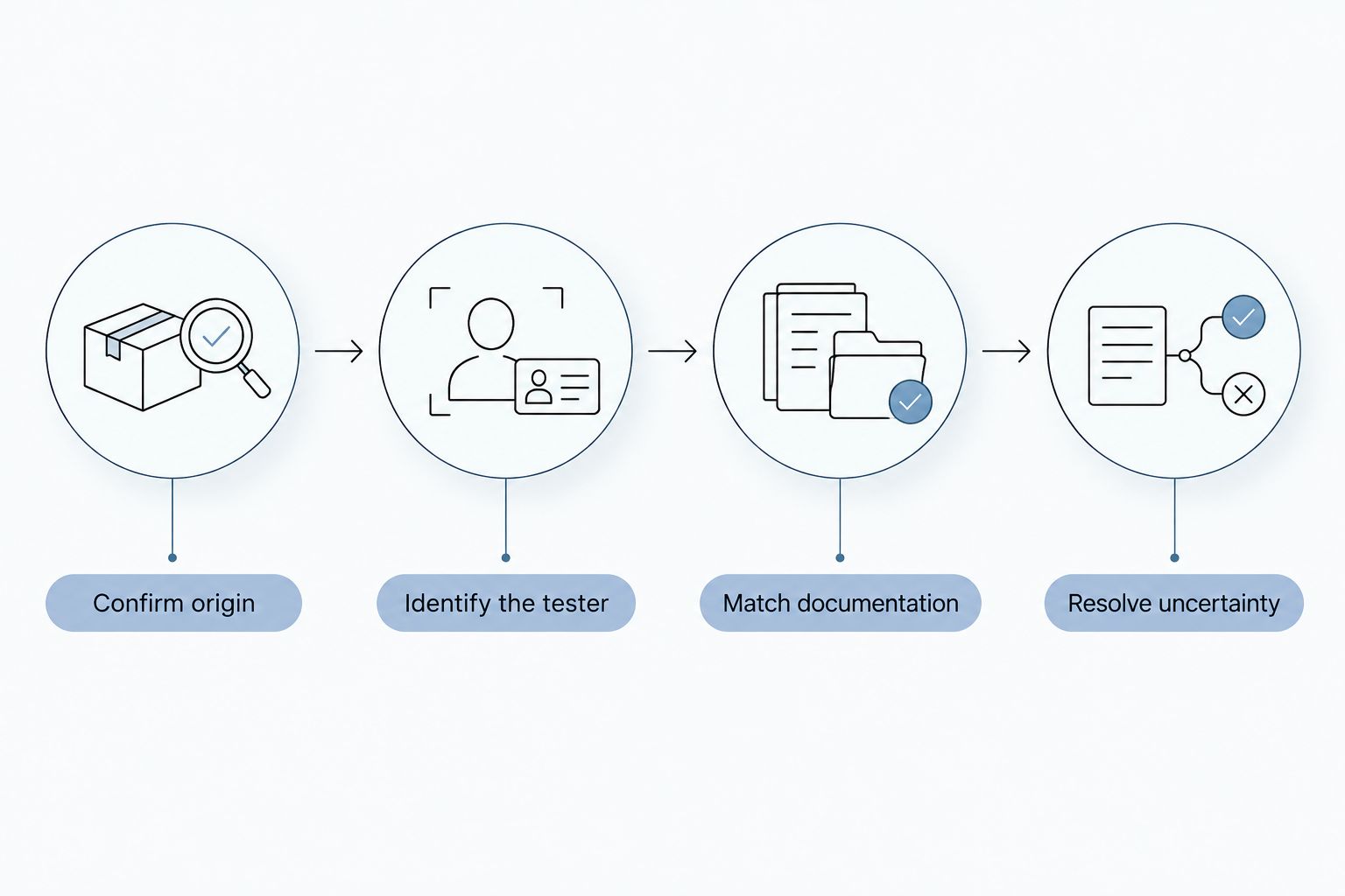 Four steps for checking diamond origin, testing method, documentation, and unresolved questions.