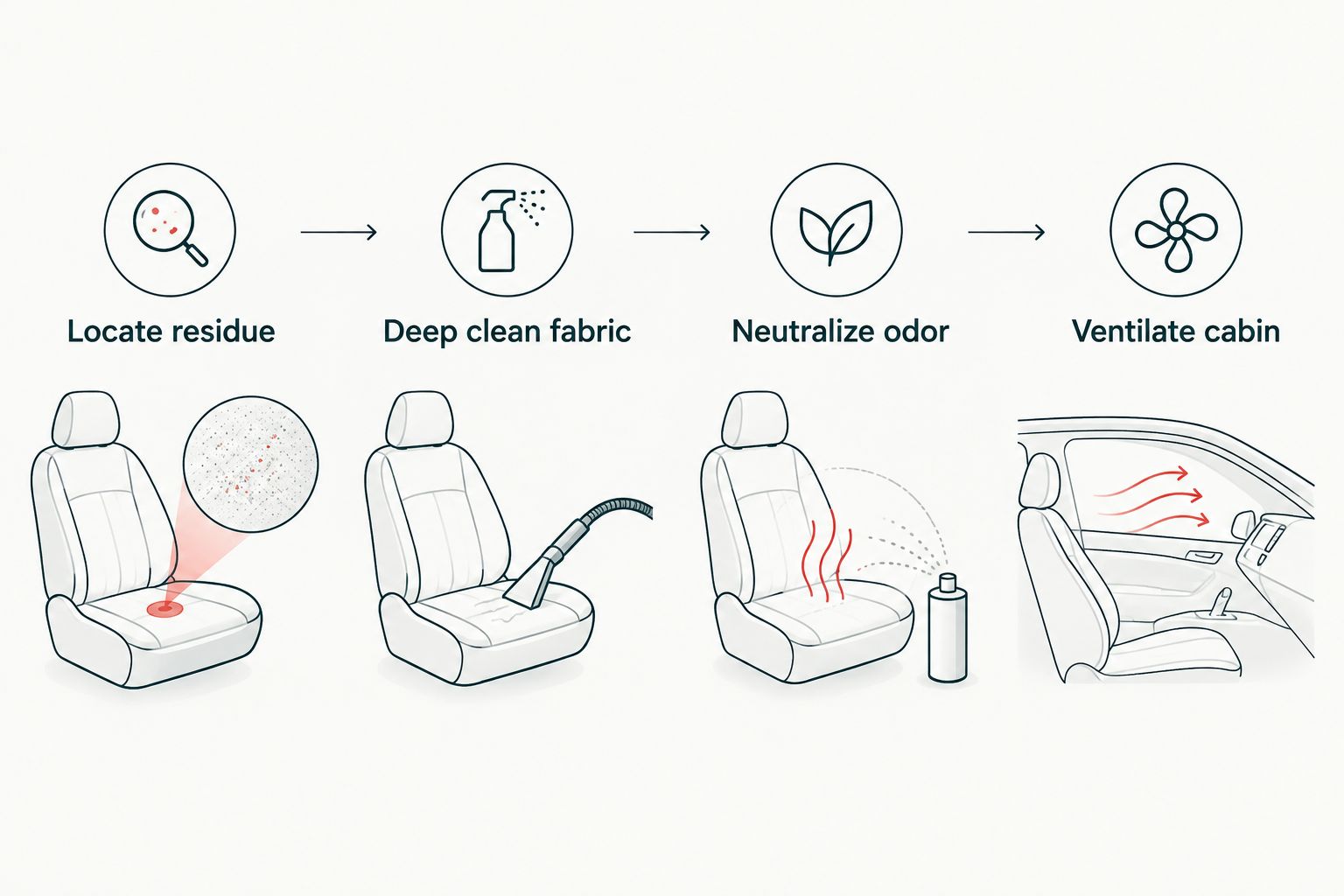 Four-step process for removing vape smell from a car interior